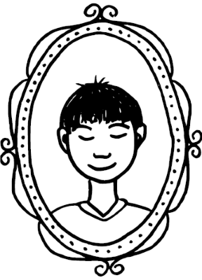 Getekende afbeelding van persoon die in de spiegel kijkt 